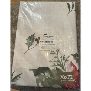 Newbridge Christmas Red & White Poinsettias Fabric Gingham Shower Curtain 70x72